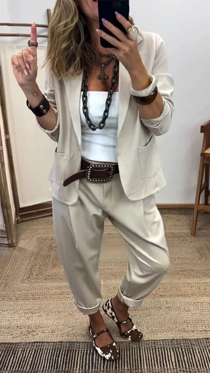 Women Collar Jacket+pants Temperament Commuting Suit