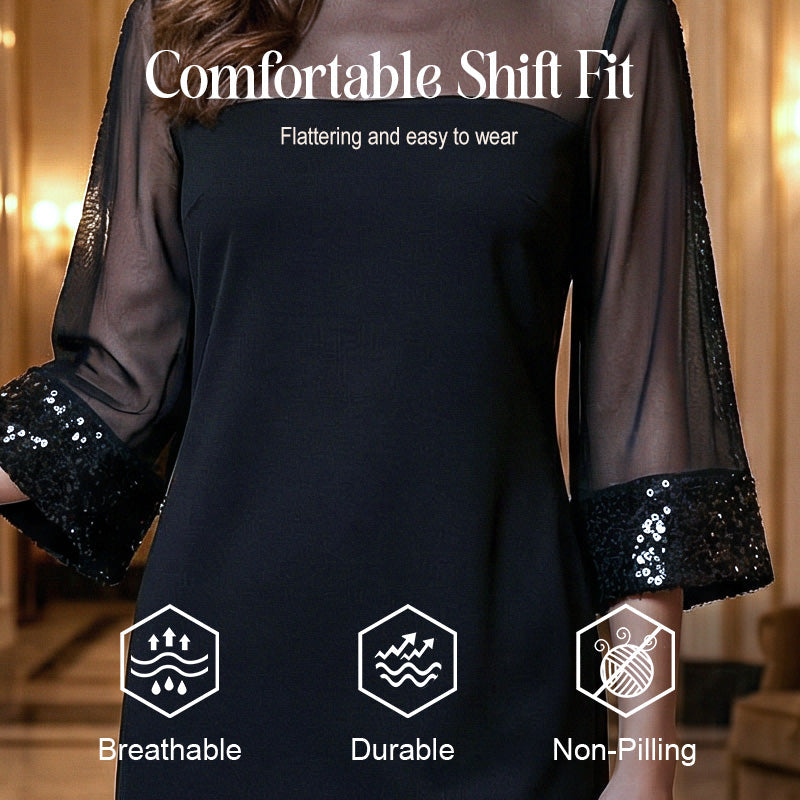Elegant Sequin Patchwork Sheer Sleeve Dress