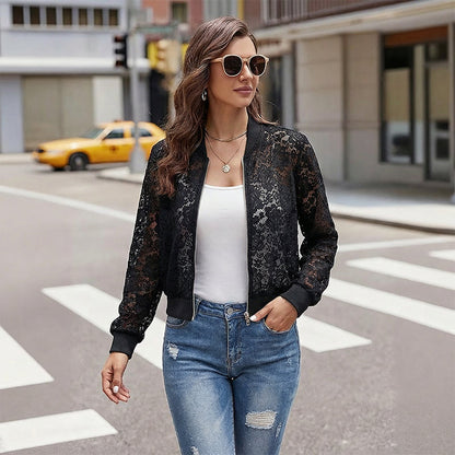 Women's Lightweight Lace Zip-Up Jacket