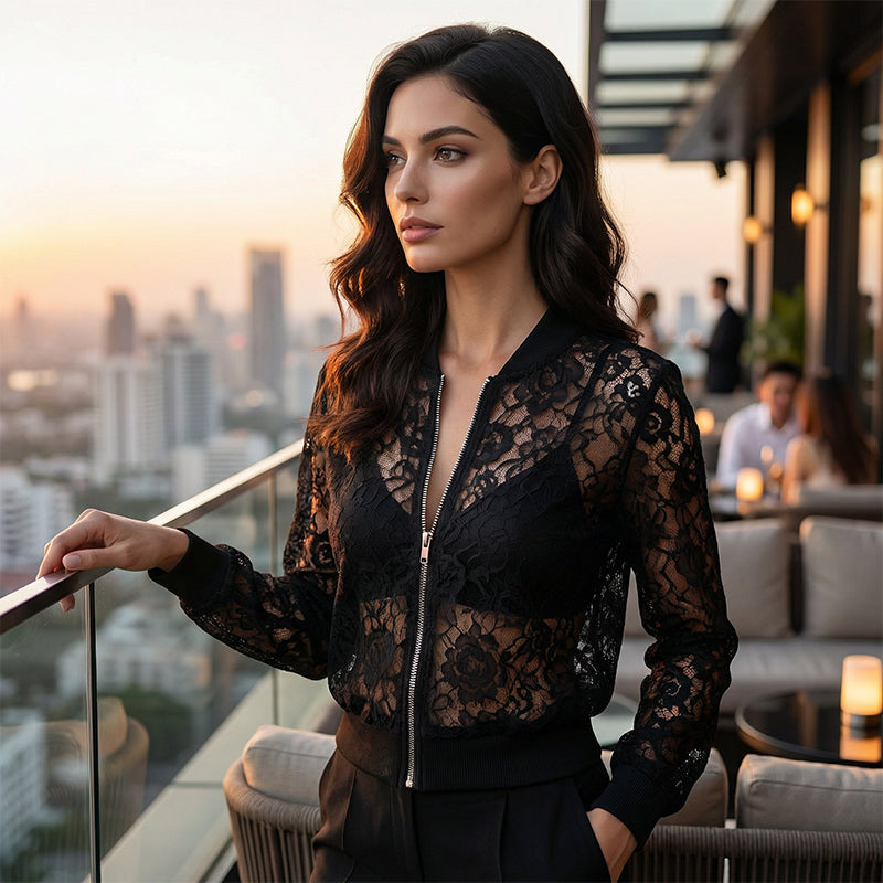 Women's Lightweight Lace Zip-Up Jacket