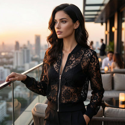 Women's Lightweight Lace Zip-Up Jacket