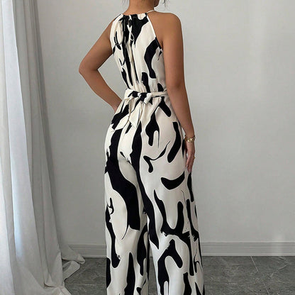 Fashion Color-Blocking Halter Jumpsuit