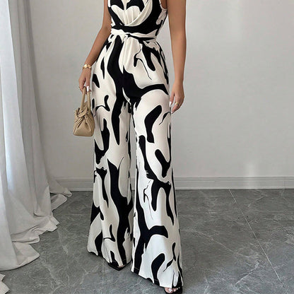 Fashion Color-Blocking Halter Jumpsuit