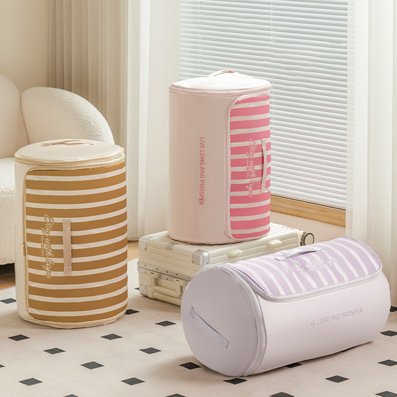 Cylindrical Roll-Up Quilt Storage Bag with Zipper