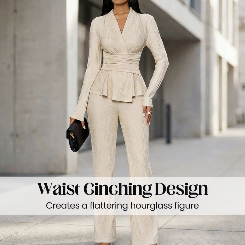 Women's Peplum Top & Pants 2-Piece Set