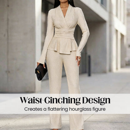 Women's Peplum Top & Pants 2-Piece Set