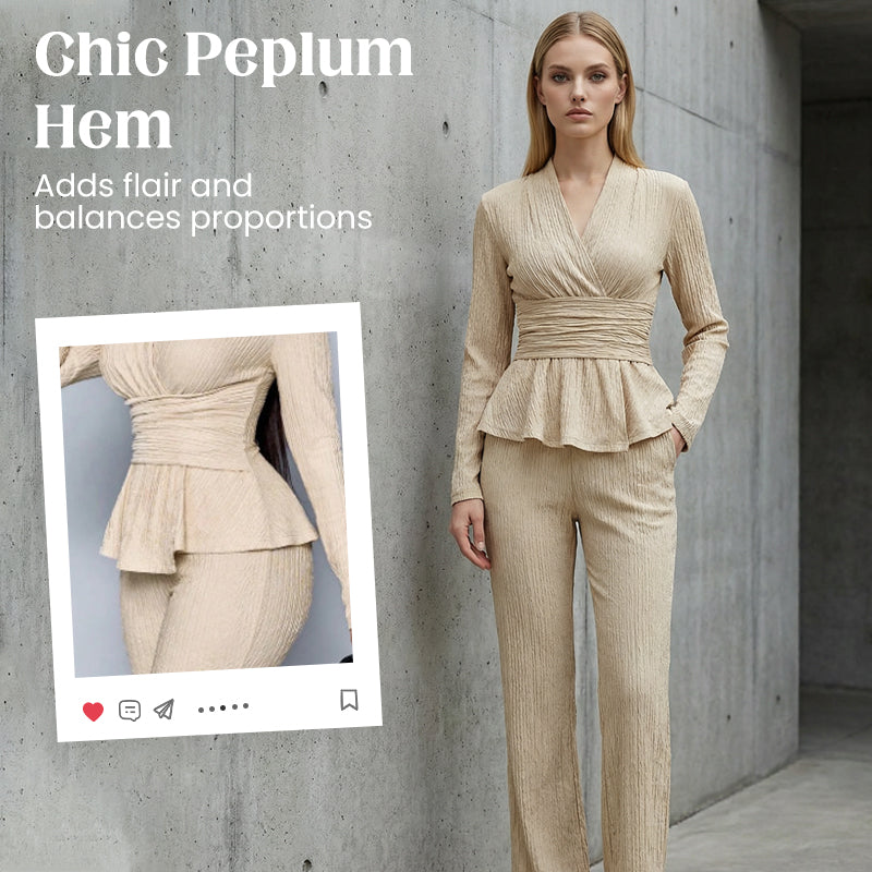 Women's Peplum Top & Pants 2-Piece Set