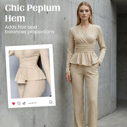 Women's Peplum Top & Pants 2-Piece Set
