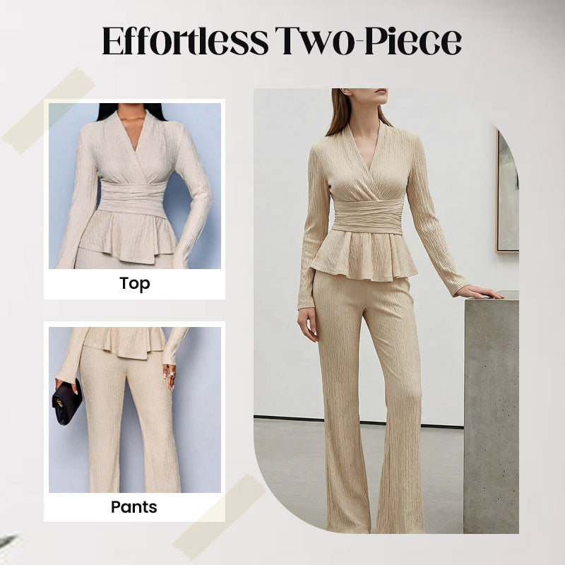 Women's Peplum Top & Pants 2-Piece Set