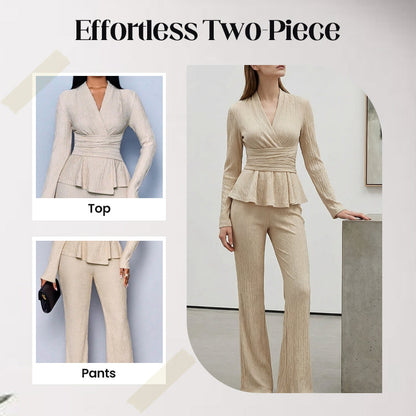 Women's Peplum Top & Pants 2-Piece Set
