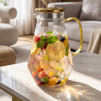 Elegant Geometric Glass Pitcher with Infuser