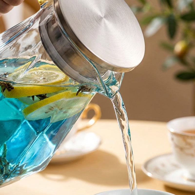 Elegant Geometric Glass Pitcher with Infuser