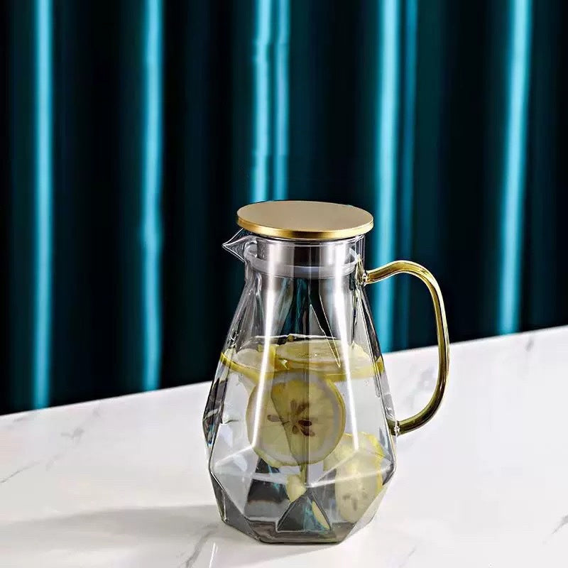 Elegant Geometric Glass Pitcher with Infuser