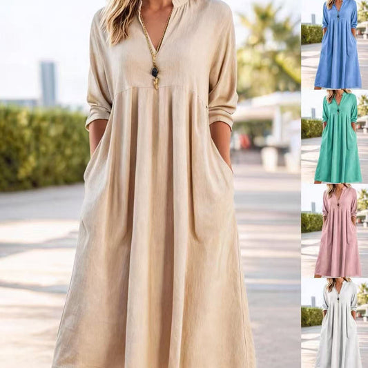 🎁2026 New Arrivals 49% OFF💖Women's Casual V-Neck Midi Dress with Pockets