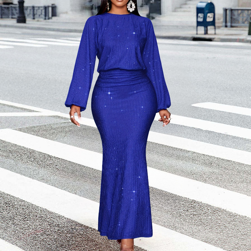 Women’s Long Sequin Pleated Mermaid Dress
