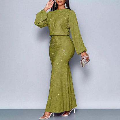 Women’s Long Sequin Pleated Mermaid Dress