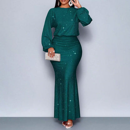 Women’s Long Sequin Pleated Mermaid Dress