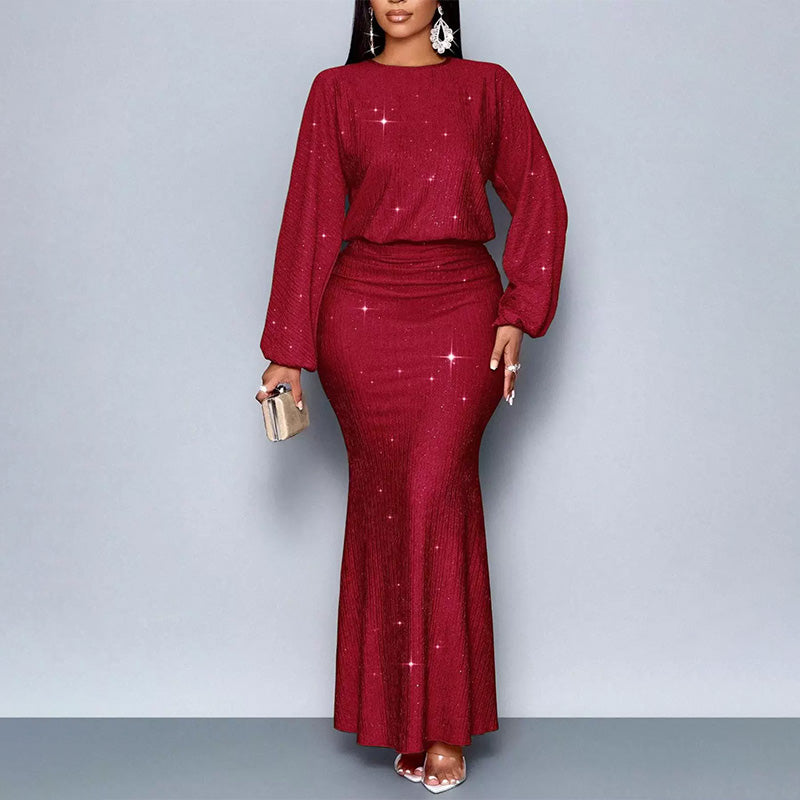 Women’s Long Sequin Pleated Mermaid Dress