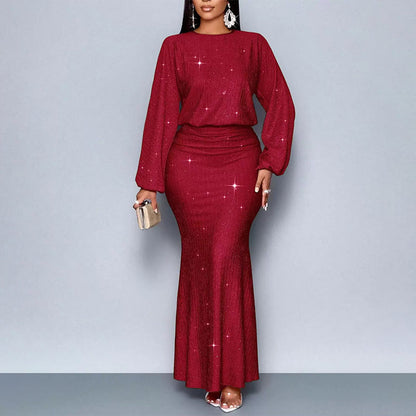 Women’s Long Sequin Pleated Mermaid Dress