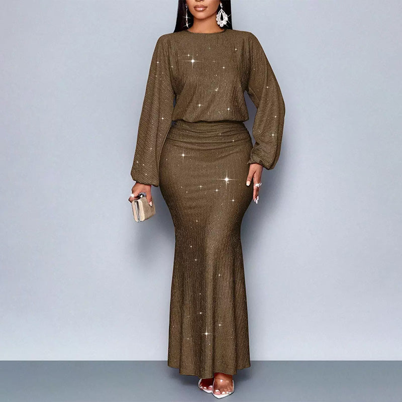 Women’s Long Sequin Pleated Mermaid Dress