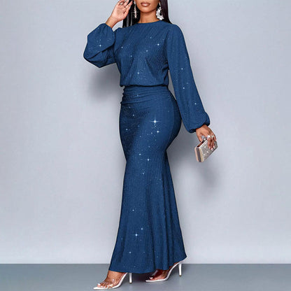 Women’s Long Sequin Pleated Mermaid Dress