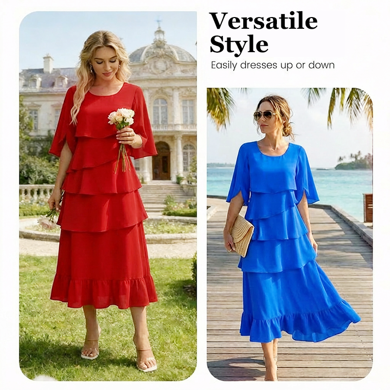 Elegant Tiered Ruffle Sleeve Dress