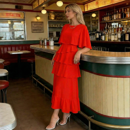Elegant Tiered Ruffle Sleeve Dress