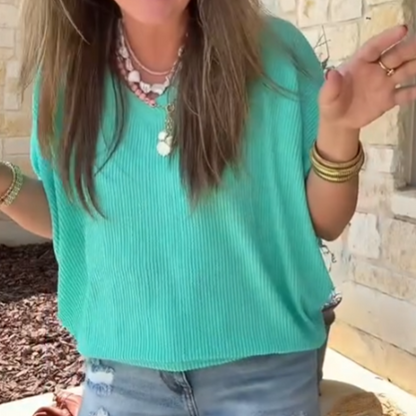 Women's Casual Solid Color V-Neck Short Sleeve Top