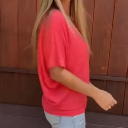 Women's Casual Solid Color V-Neck Short Sleeve Top