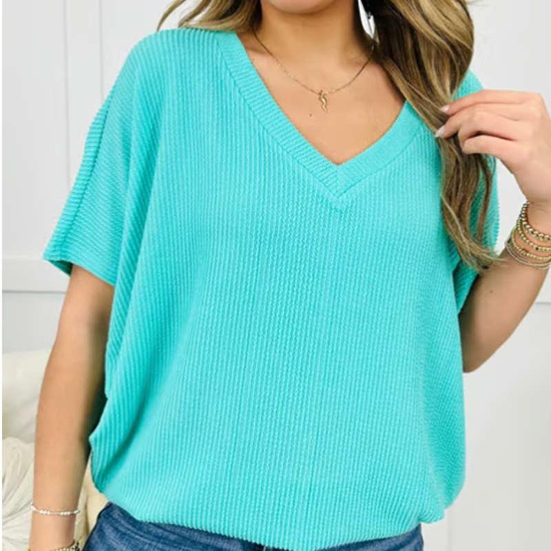Women's Casual Solid Color V-Neck Short Sleeve Top