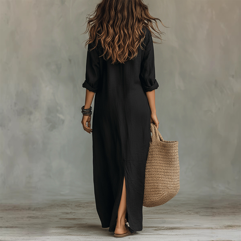 Casual Loose Fit Maxi Dress with Front Slit