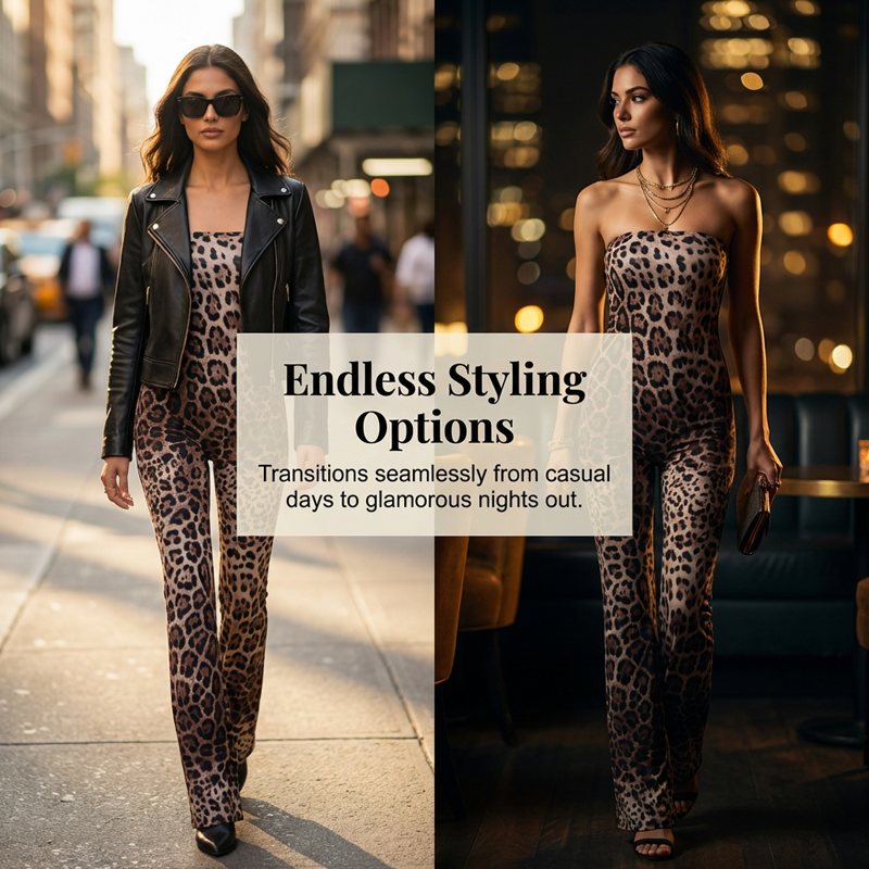 Leopard Print Strapless Jumpsuit