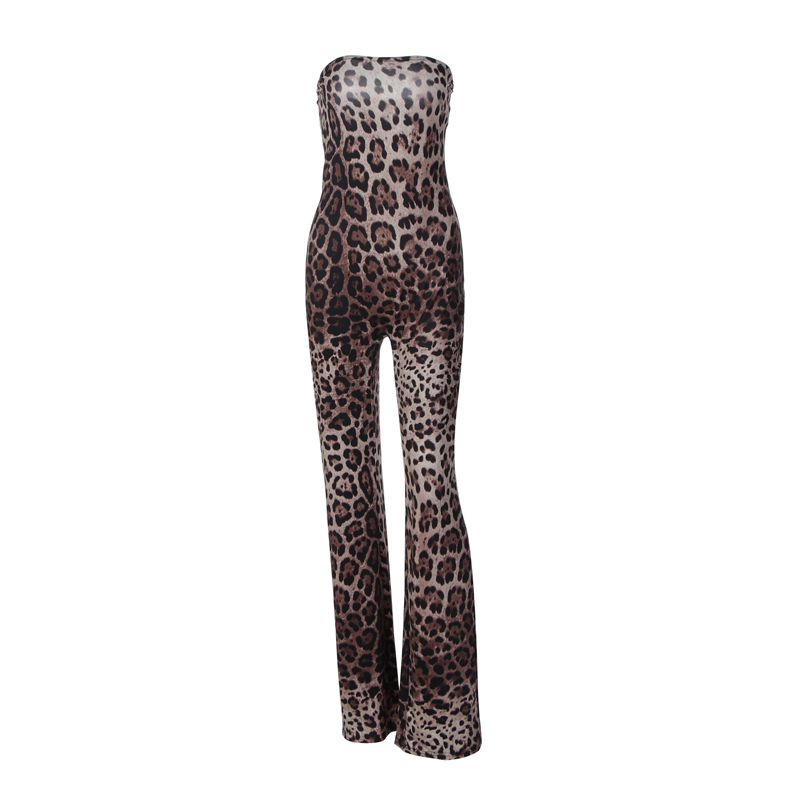 Leopard Print Strapless Jumpsuit