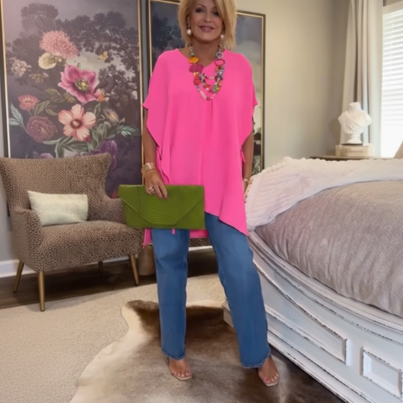Women's V-Neck Dolman Sleeve Tie-Waist Top