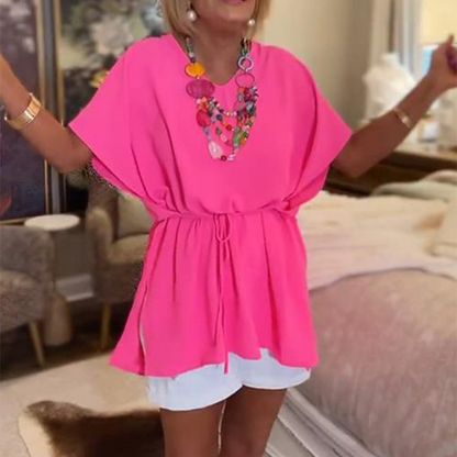 Women's V-Neck Dolman Sleeve Tie-Waist Top