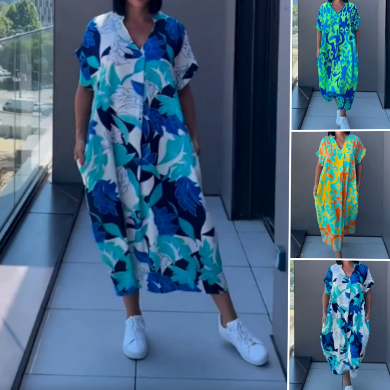 💜Limited Sale 49% OFF 👗Women's Casual Elegant Printed V-Neck Dress