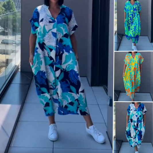 💜Limited Sale 49% OFF 👗Women's Casual Elegant Printed V-Neck Dress