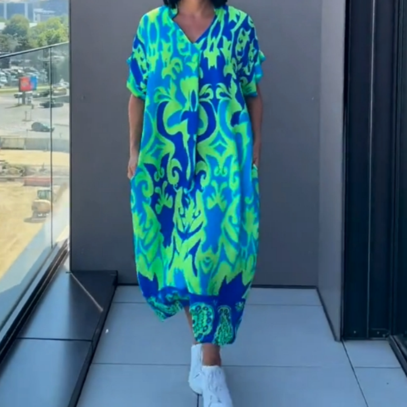 💜Limited Sale 49% OFF 👗Women's Casual Elegant Printed V-Neck Dress