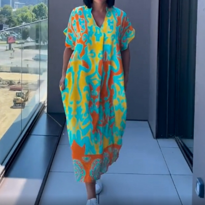 💜Limited Sale 49% OFF 👗Women's Casual Elegant Printed V-Neck Dress