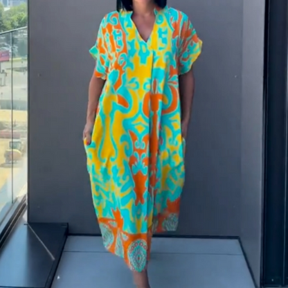 💜Limited Sale 49% OFF 👗Women's Casual Elegant Printed V-Neck Dress
