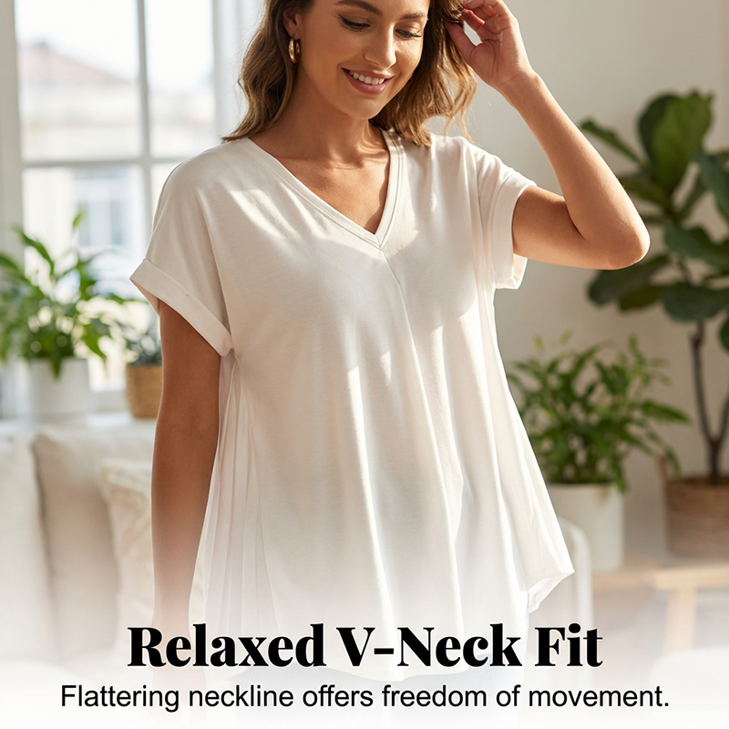Women's Pleated Back V-Neck T-Shirt