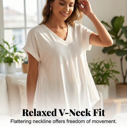 Women's Pleated Back V-Neck T-Shirt