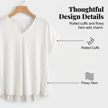 Women's Pleated Back V-Neck T-Shirt