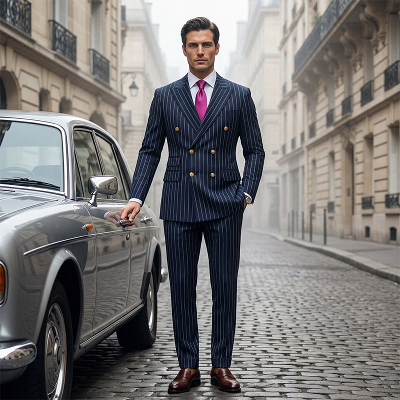 Men's Double-Breasted Pinstripe Suit Set