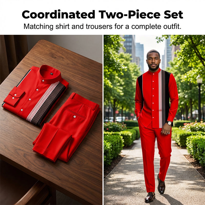 Men's Striped Shirt & Pants 2-Piece Set