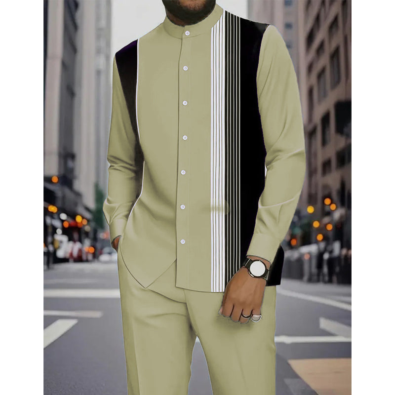 Men's Striped Shirt & Pants 2-Piece Set