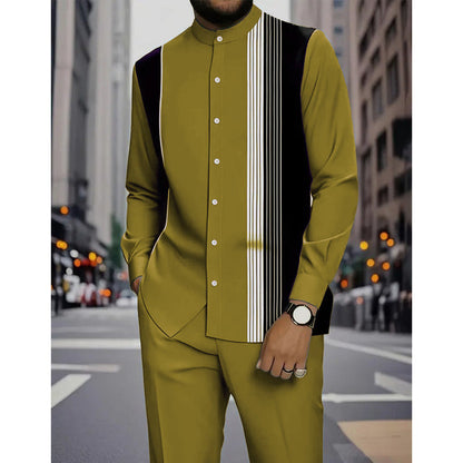 Men's Striped Shirt & Pants 2-Piece Set