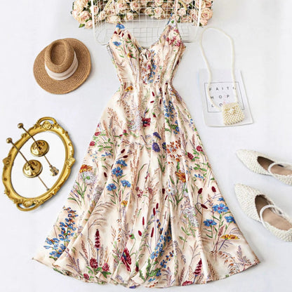 🔥2026 HOT SALE🔥Plus Size Floral Print Spaghetti Strap Midi Dress
