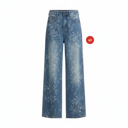 Women's Floral Jacquard Wide-Leg Denim Pants