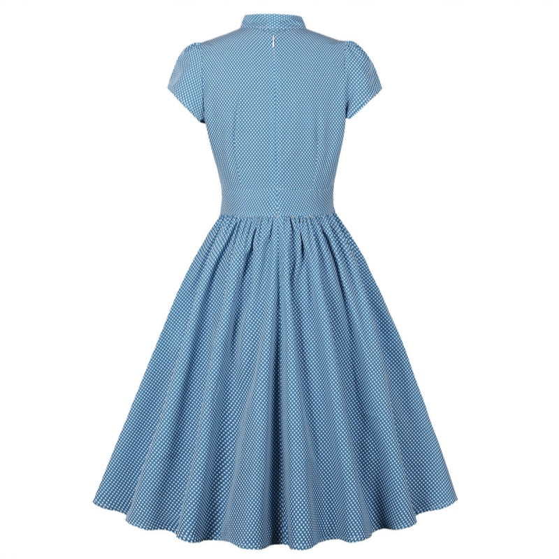 Women's Polka Dot Swing Dress with Neck Bow